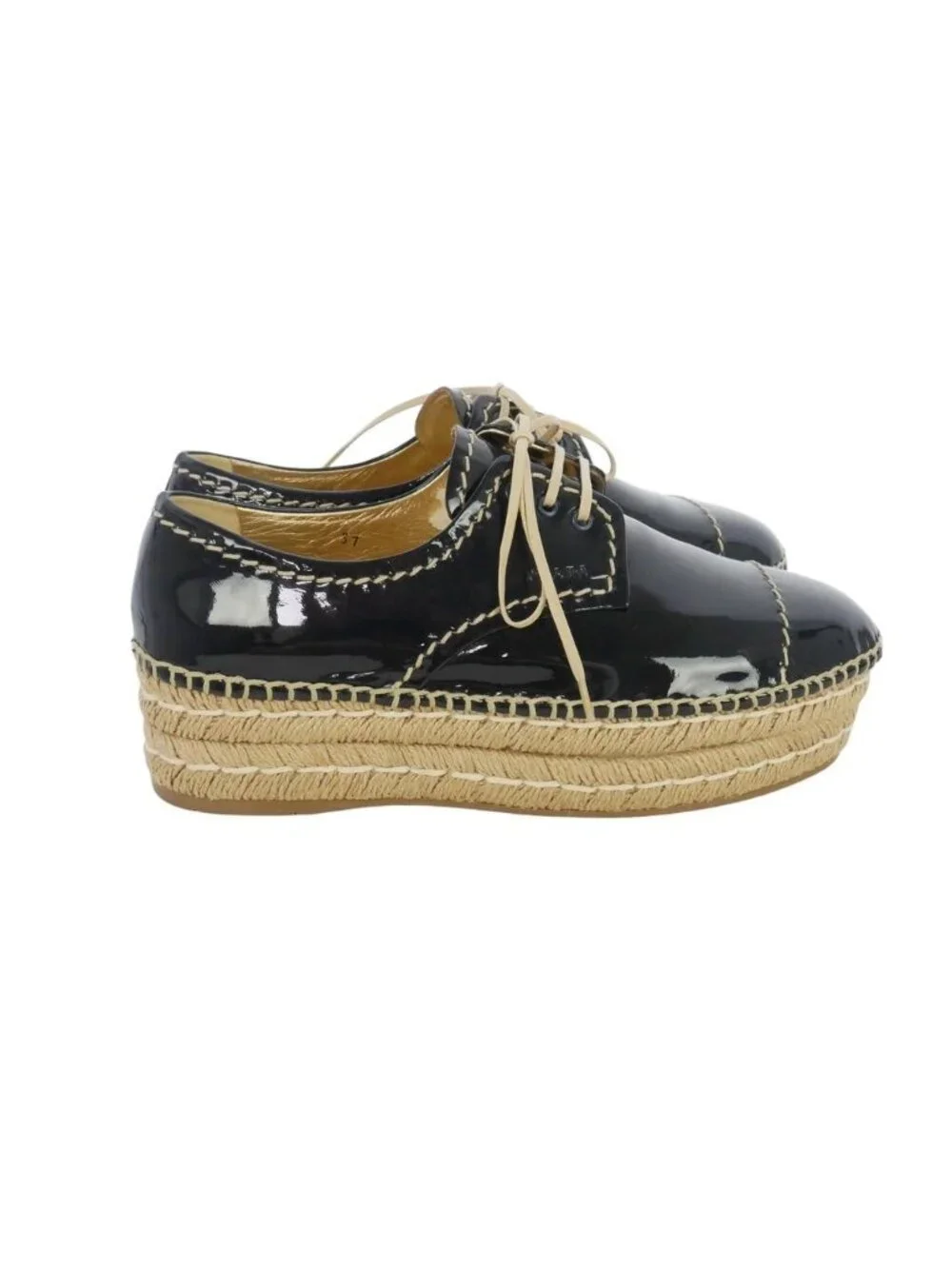 Prada Espadrilles Patent Leather Shoes Navy